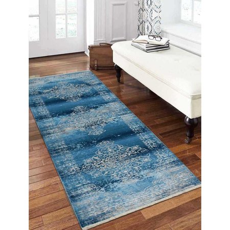 JENSENDISTRIBUTIONSERVICES 2 ft. 6 in. x 9 ft. 10 in. Machine Woven Crossweave Polyester Oriental Runner Rug, Blue MI1554838